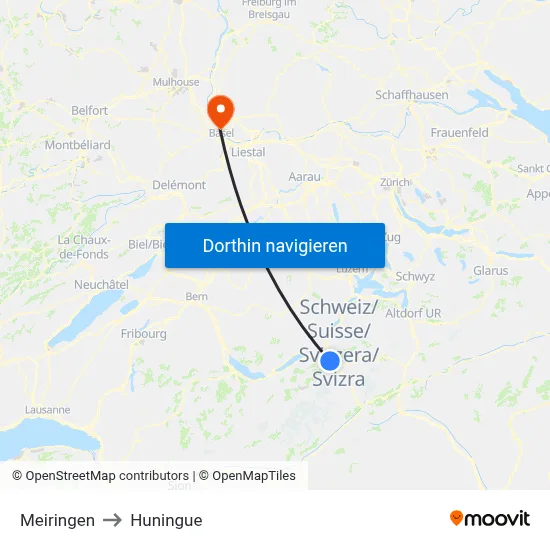 Meiringen to Huningue map