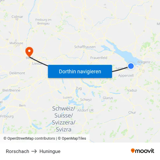 Rorschach to Huningue map