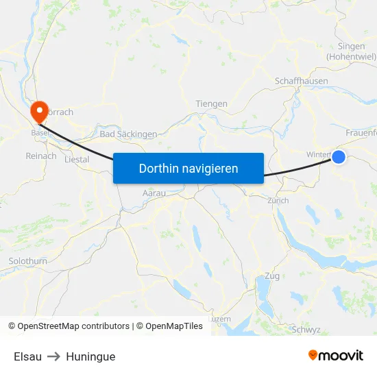 Elsau to Huningue map