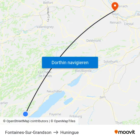 Fontaines-Sur-Grandson to Huningue map