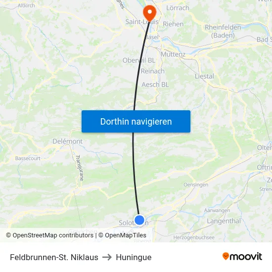 Feldbrunnen-St. Niklaus to Huningue map