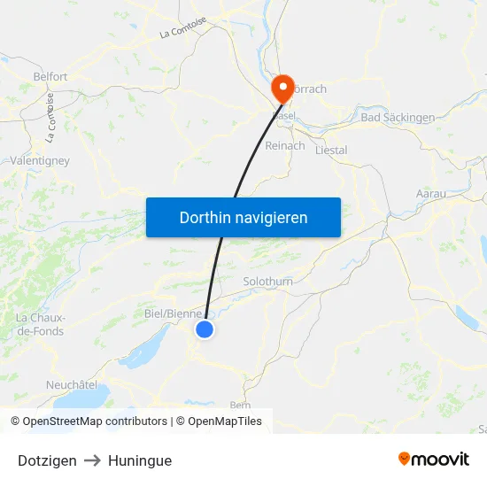 Dotzigen to Huningue map