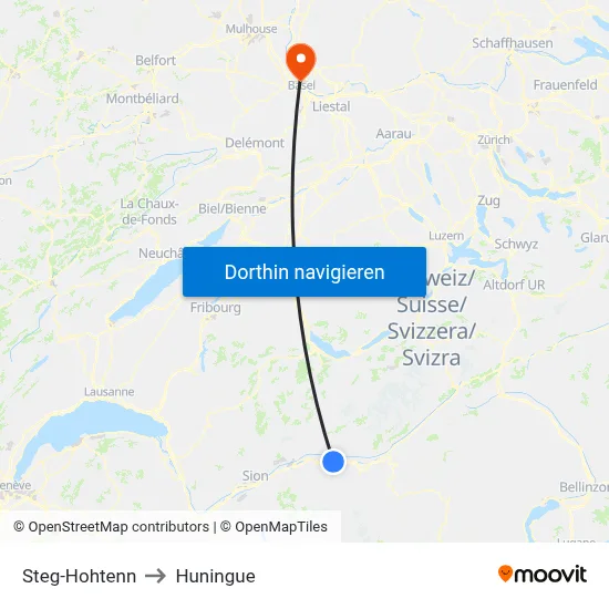 Steg-Hohtenn to Huningue map