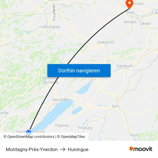 Montagny-Près-Yverdon to Huningue map