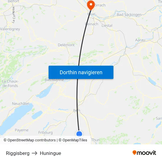 Riggisberg to Huningue map