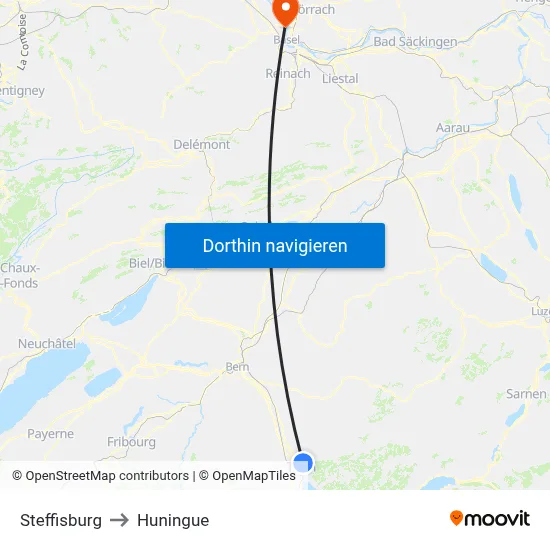 Steffisburg to Huningue map