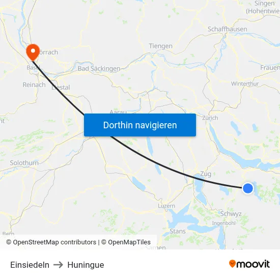 Einsiedeln to Huningue map