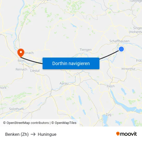 Benken (Zh) to Huningue map