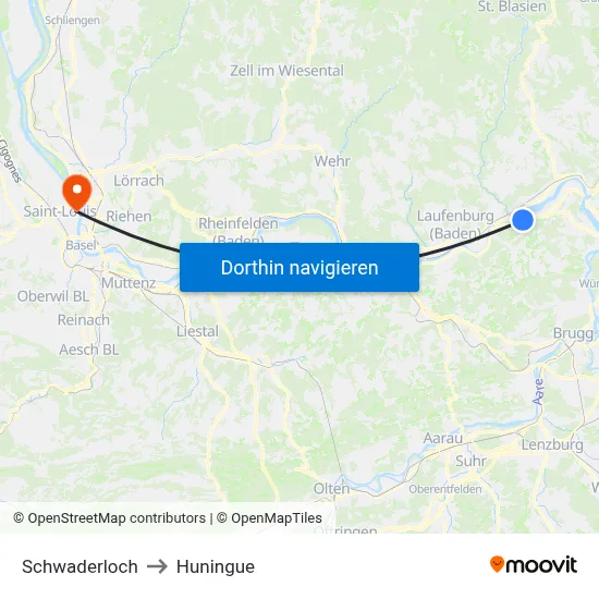 Schwaderloch to Huningue map