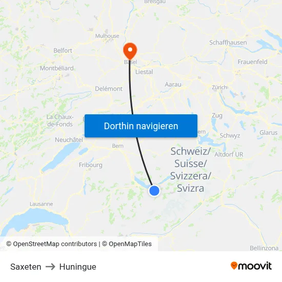 Saxeten to Huningue map