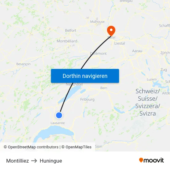 Montilliez to Huningue map