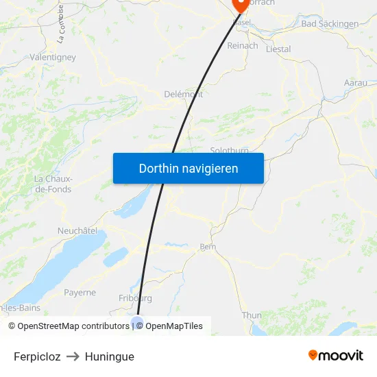 Ferpicloz to Huningue map
