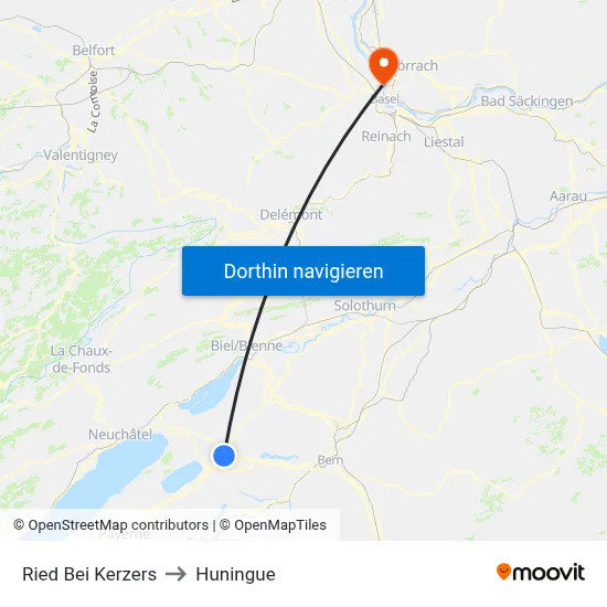 Ried Bei Kerzers to Huningue map