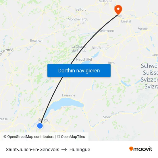 Saint-Julien-En-Genevois to Huningue map