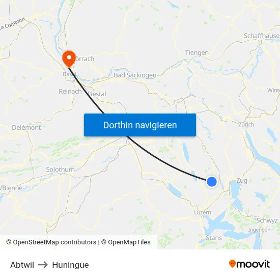 Abtwil to Huningue map