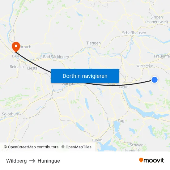 Wildberg to Huningue map