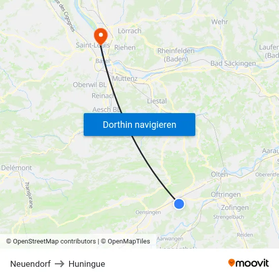 Neuendorf to Huningue map