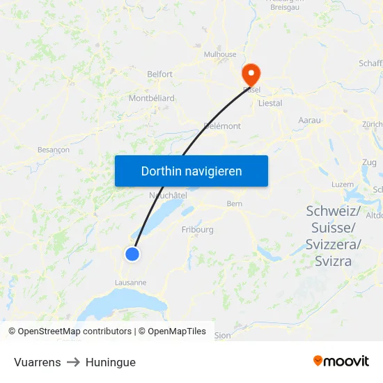 Vuarrens to Huningue map