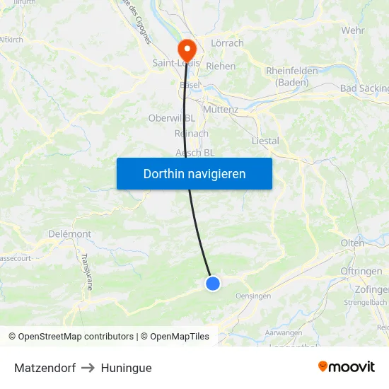 Matzendorf to Huningue map