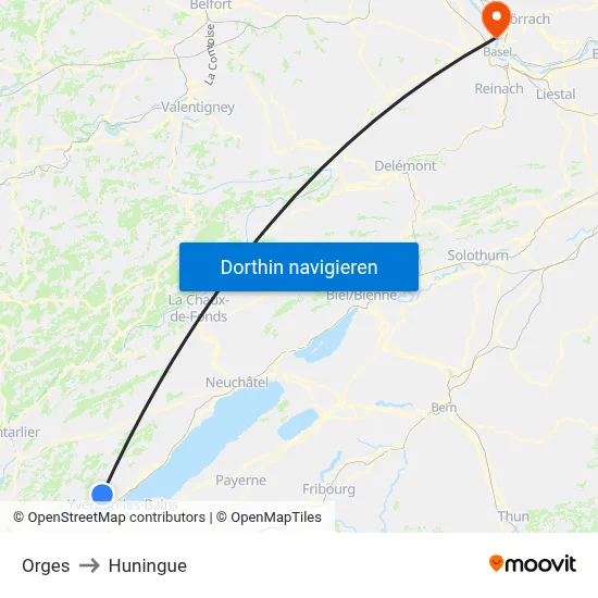 Orges to Huningue map