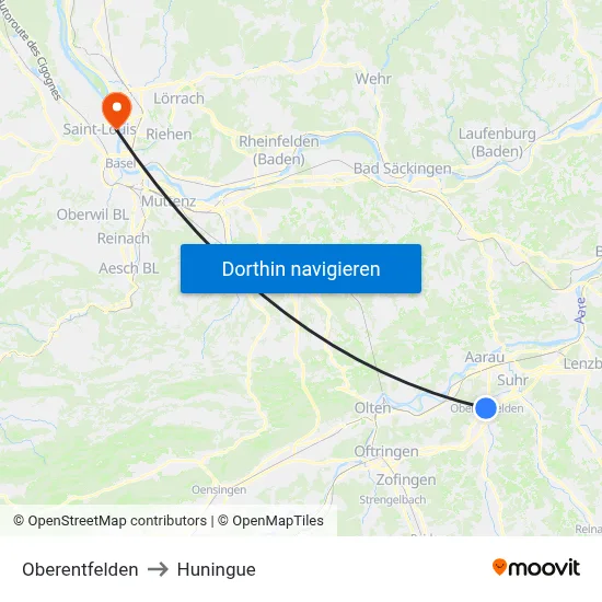 Oberentfelden to Huningue map