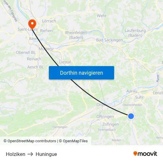 Holziken to Huningue map