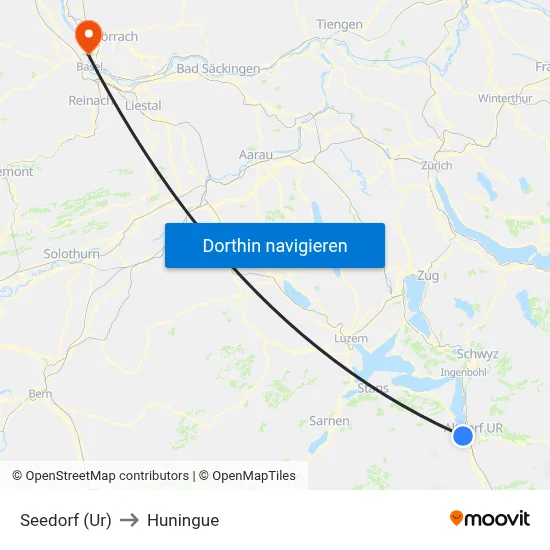 Seedorf (Ur) to Huningue map