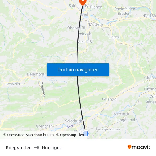 Kriegstetten to Huningue map