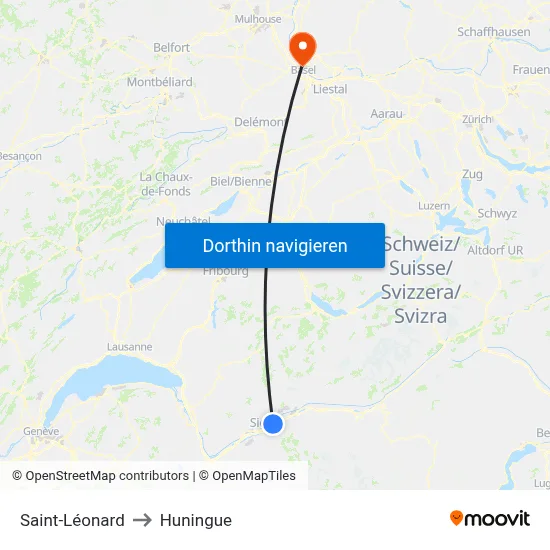Saint-Léonard to Huningue map