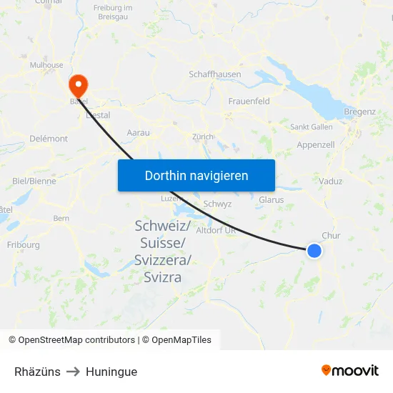 Rhäzüns to Huningue map