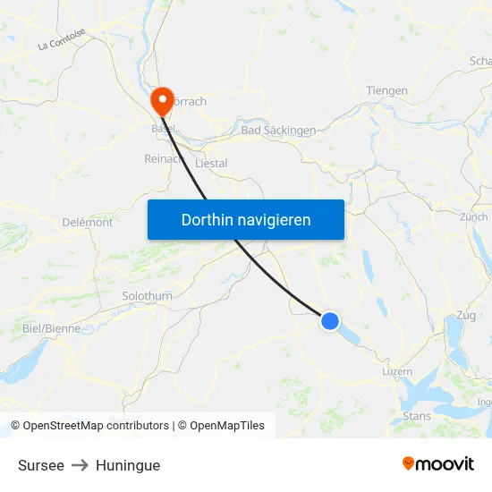 Sursee to Huningue map