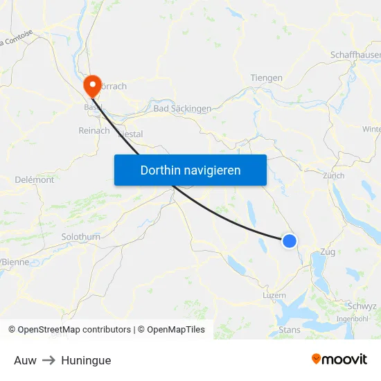 Auw to Huningue map
