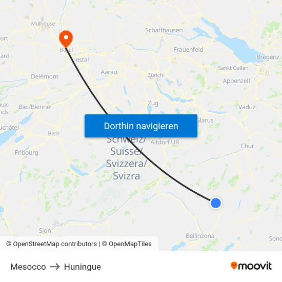 Mesocco to Huningue map