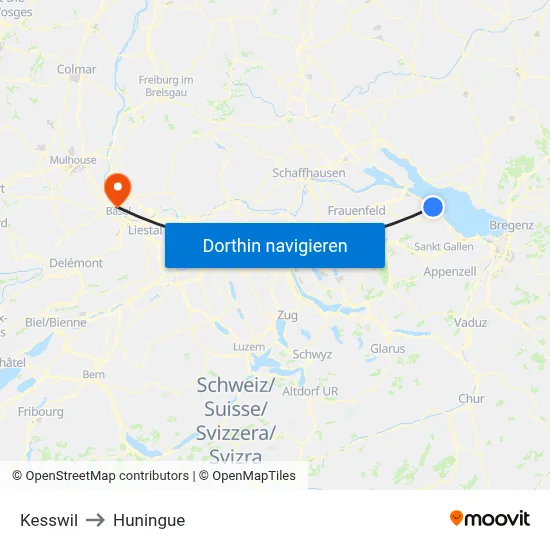Kesswil to Huningue map