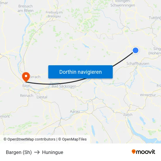 Bargen (Sh) to Huningue map