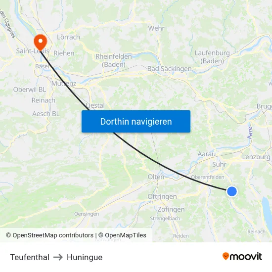 Teufenthal to Huningue map