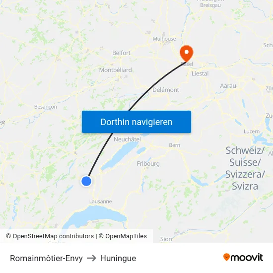 Romainmôtier-Envy to Huningue map