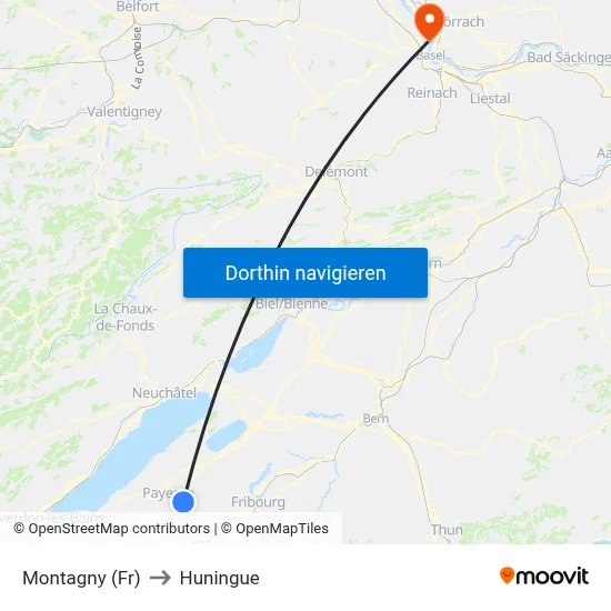 Montagny (Fr) to Huningue map