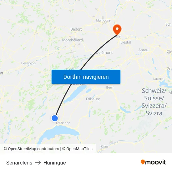 Senarclens to Huningue map