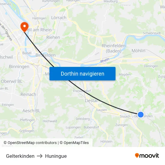 Gelterkinden to Huningue map