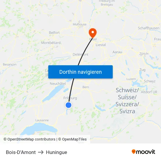 Bois-D’Amont to Huningue map