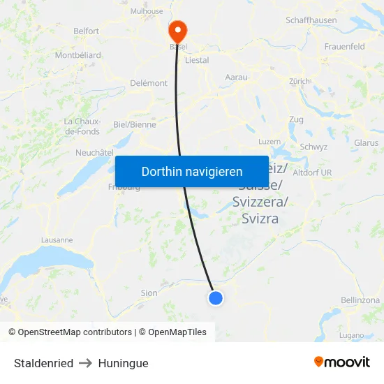 Staldenried to Huningue map