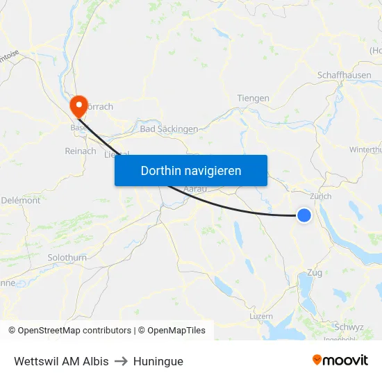 Wettswil AM Albis to Huningue map
