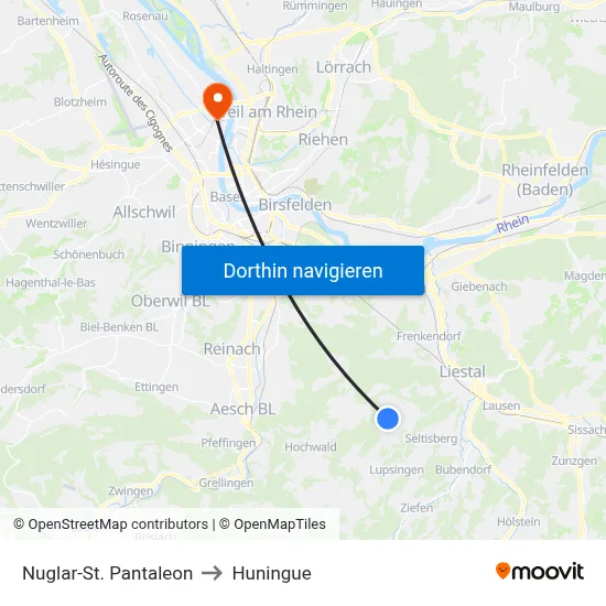 Nuglar-St. Pantaleon to Huningue map