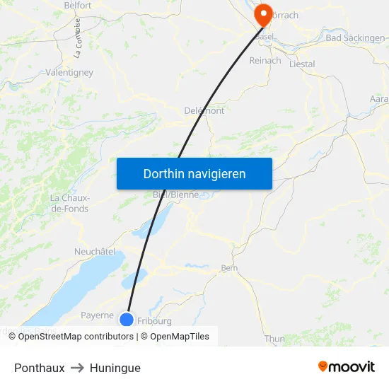 Ponthaux to Huningue map