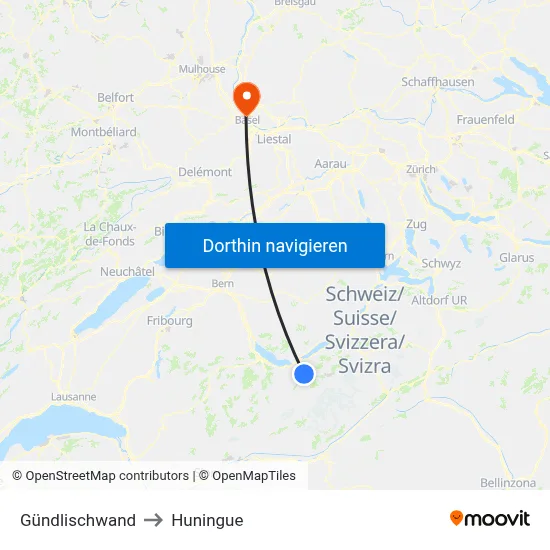 Gündlischwand to Huningue map