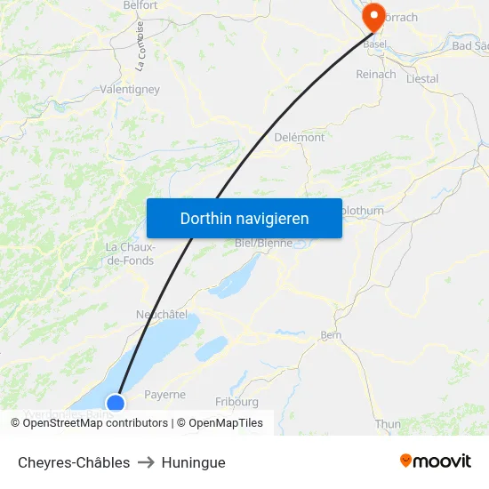 Cheyres-Châbles to Huningue map