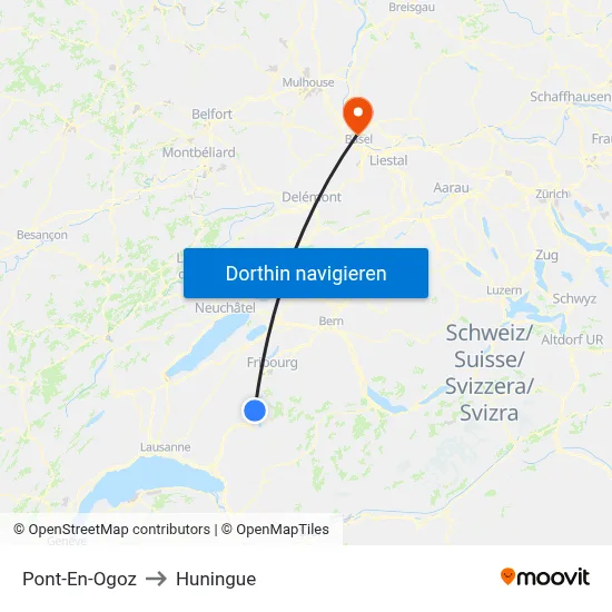 Pont-En-Ogoz to Huningue map