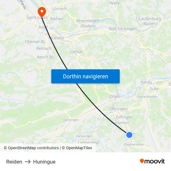 Reiden to Huningue map