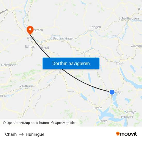 Cham to Huningue map